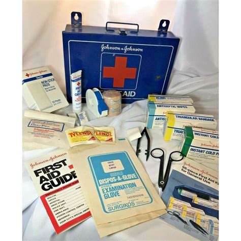 johnson and johnson emergency first aid kit metal box|Vintage Johnson and Johnson First Aid Emergency Kit Metal .